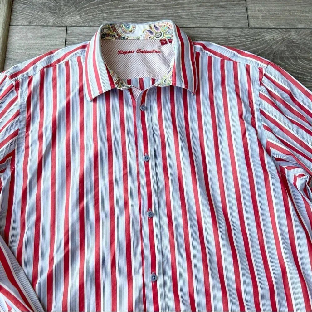 Report Collection Striped Pattern Paisley Pattern Cuffs Button Down Shirt - Picture 14 of 16